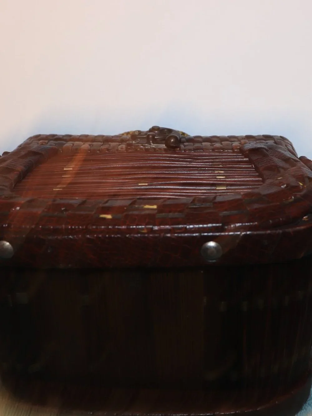 Vintage Woven Bamboo Rattan Storage Basket Box Hinged Lid Handle Latch Boho 7